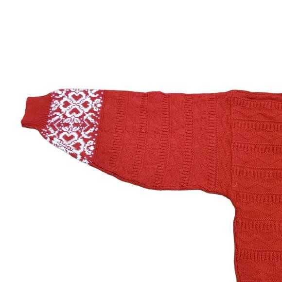 Vintage 90s Red Mockneck Sweater Hearts Balloon Sleeve Textured Nordic Sz‎ S/M - Picture 5 of 8